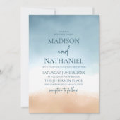 Blue Ocean Beach Shore Zand Bruiloft Kaart (Voorkant)