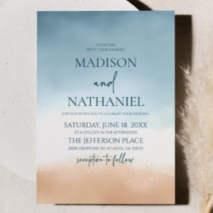 Blue Ocean Beach Shore Zand Bruiloft Kaart