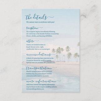Blue Ocean Beach Wedding Details Informatiekaartje