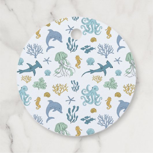 Blue Ocean Creature Baby shower Bedankjes Labels (Achterkant)