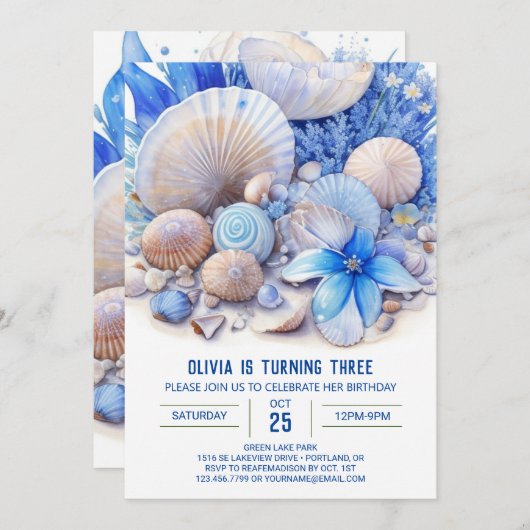 Blue Ocean Dreams Boy Invitation d'anniversaire (Devant / Derrière)