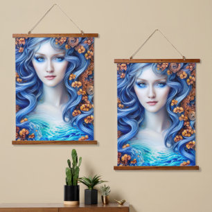 Blue Ocean Fantasy Girl Waterverf Anime Artwork Hangend Wandkleed