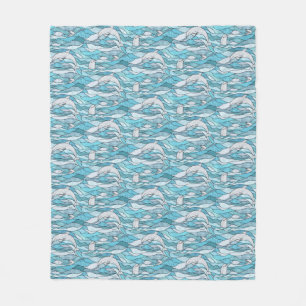 Blue Ocean Glas in lood Dolphins Fleece Deken