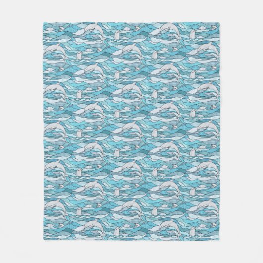 Blue Ocean Glas in lood Dolphins Fleece Deken (Voorkant)