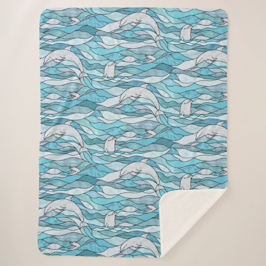 Blue Ocean Glas in lood Dolphins Sherpa Deken (Voorkant)