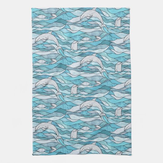 Blue Ocean Glas in lood Dolphins Theedoek (Verticaal)