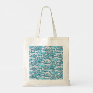 Blue Ocean Glas in lood Dolphins Tote Bag