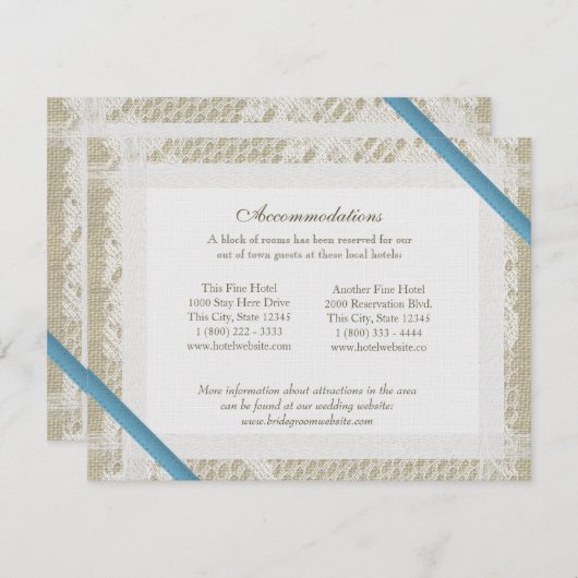 Blue Ocean Lace en Burlap Routebeschrijving Informatiekaartje (Voorkant / Achterkant)