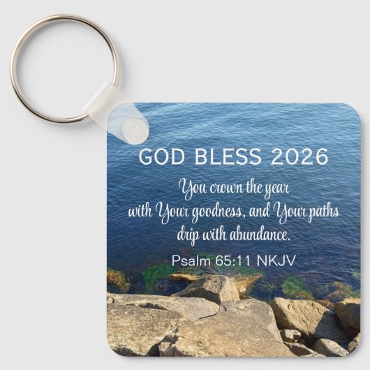 Blue Ocean Photo Blessed New Year 2026 Christian Sleutelhanger (Voorkant)