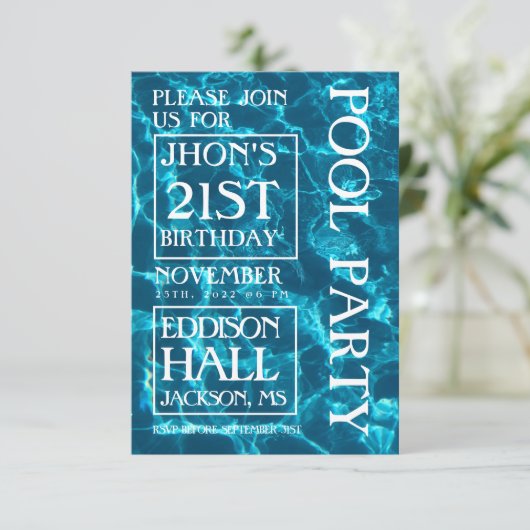 Blue Ocean Pool Party Invitation d'anniversaire  (Debout devant)