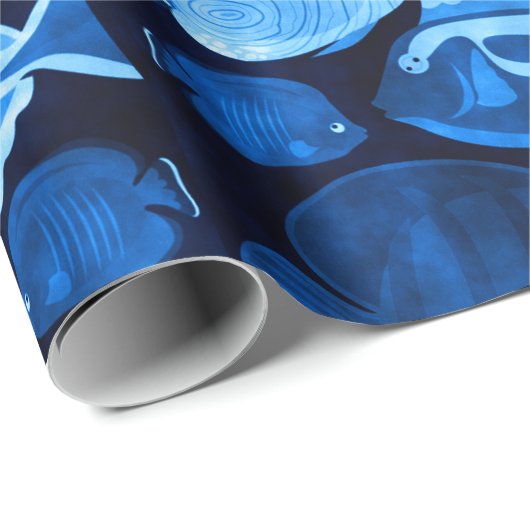 Blue Ocean Reef Fish Pattern Waterverf Cadeaupapier (Rol Hoek)