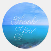 Blue Ocean Ronde Bruiloft Dank u Stickers (Voorkant)