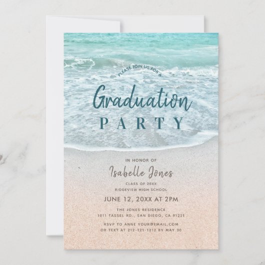 Blue Ocean & Sandy Beach Afstuderen Kaart (Voorkant)