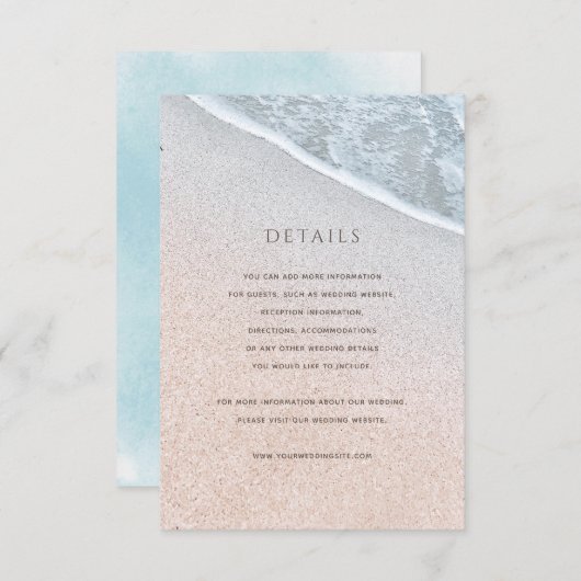 Blue Ocean & Sandy Beach Bruiloft Details Kaart (Voorkant / Achterkant)