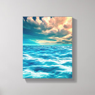 Blue Ocean Seascape Cloudy Sky Digital Painting Canvas Afdruk