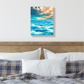 Blue Ocean Seascape Cloudy Sky Digital Painting Canvas Afdruk (Insitu (Slaapkamer))