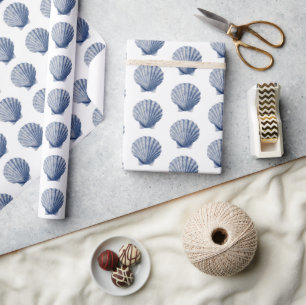 Blue Ocean Shells Verjaardag Cadeaupapier
