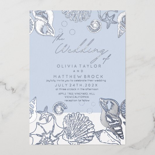 Blue Ocean Shops Real Foil Faire-part de mariage (Recto)
