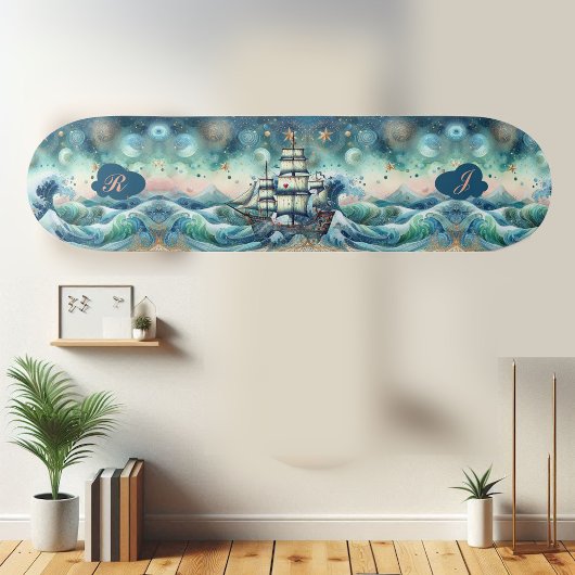 Blue Ocean Storm Ship Initialen Monogram grillig Skateboard