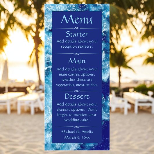 Blue Ocean Water Wedding Menu