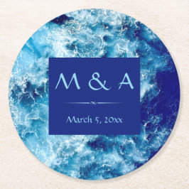 Blue Ocean Water Wedding Round Paper Onderzetter