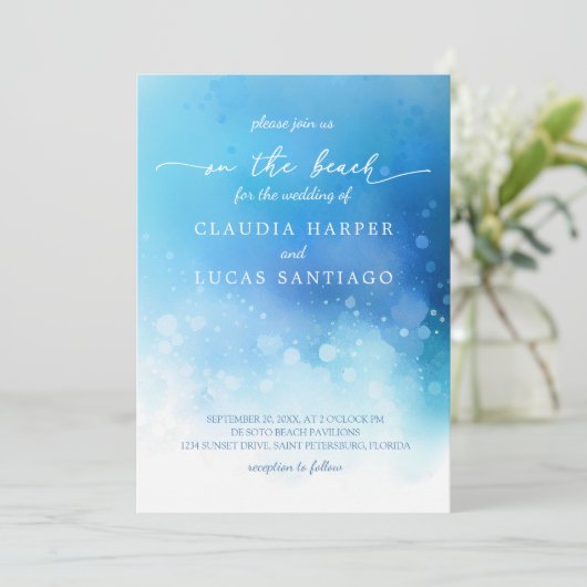 Blue Ocean Waterverf Bruiloft Kaart (Staand voorkant)