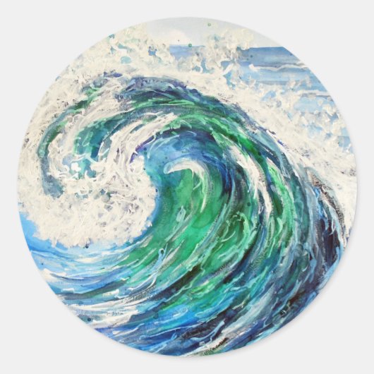 Blue Ocean Wave Ronde Sticker (Voorkant)