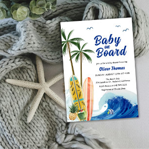 Blue Ocean Wave Surfboard Baby shower Kaart