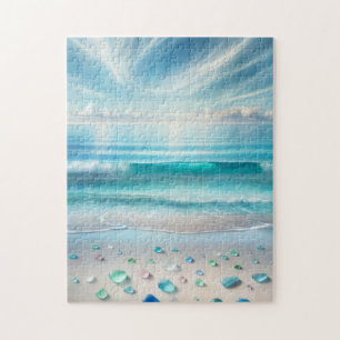 Blue Ocean Waves en Zee Glass Gepersonaliseerd Legpuzzel