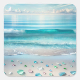  Blue Ocean Waves en Zee Glass Vierkante Sticker