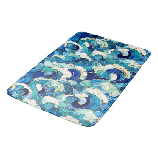 Blue Ocean Waves Glas in lood Mozaïek Badmat (Gekanteld)