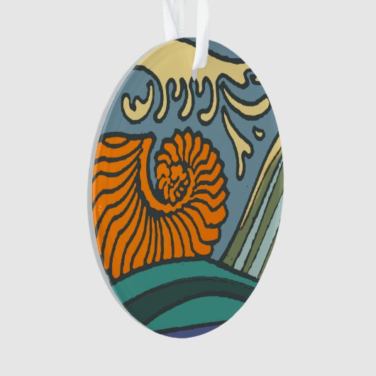 Blue Ocean Waves Nautilus Seashell Motif Nouveau (devant)
