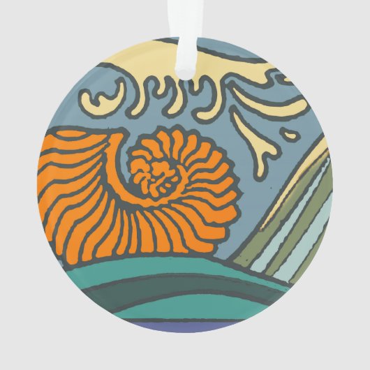 Blue Ocean Waves Nautilus Seashell Motif Nouveau (dos)