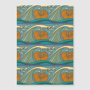 Blue Ocean Waves Nautilus Seashell Patroon Nouveau