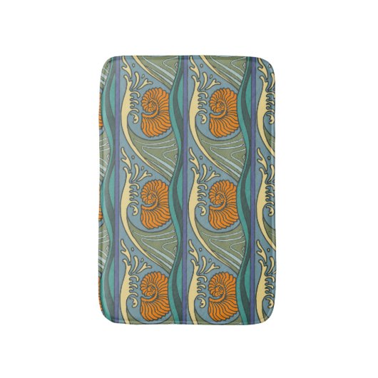 Blue Ocean Waves Nautilus Seashell Patroon Nouveau Badmat (Voorkant Verticaal)