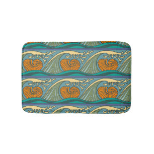 Blue Ocean Waves Nautilus Seashell Patroon Nouveau Badmat