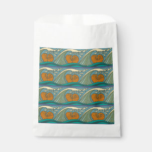 Blue Ocean Waves Nautilus Seashell Patroon Nouveau Bedankzakje