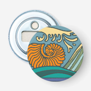 Blue Ocean Waves Nautilus Seashell Patroon Nouveau Button Flesopener