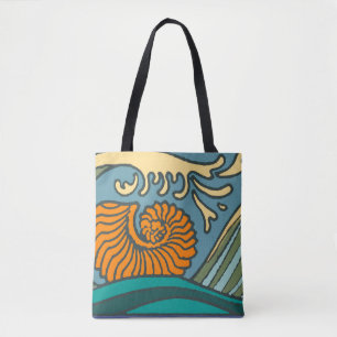 Blue Ocean Waves Nautilus Seashell Patroon Nouveau Draagtas