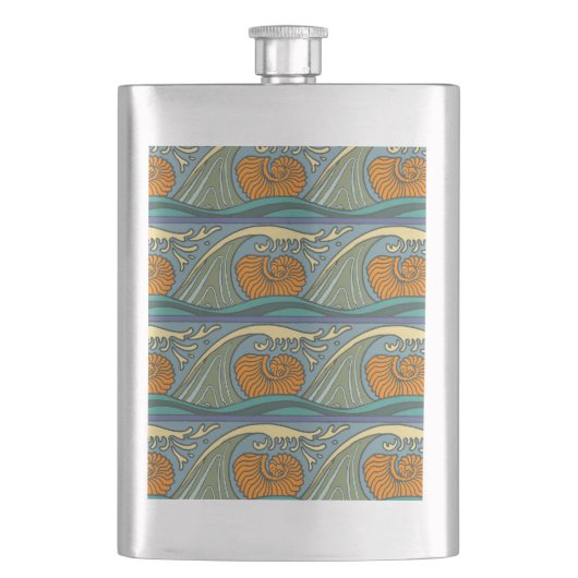 Blue Ocean Waves Nautilus Seashell Patroon Nouveau Flacon (Voorkant)