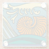 Blue Ocean Waves Nautilus Seashell Patroon Nouveau Glazen Onderzetter (Achterkant)