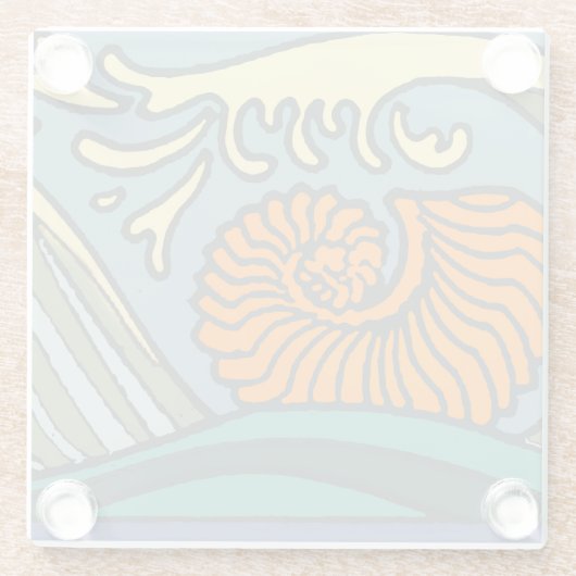 Blue Ocean Waves Nautilus Seashell Patroon Nouveau Glazen Onderzetter (Achterkant)