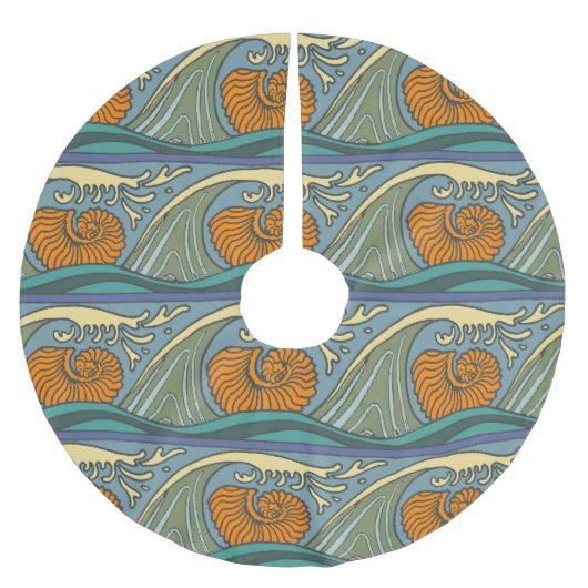Blue Ocean Waves Nautilus Seashell Patroon Nouveau Kerstboom Rok (Voorkant)