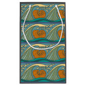 Blue Ocean Waves Nautilus Seashell Patroon Nouveau Klein Cadeauzakje (Achterkant)