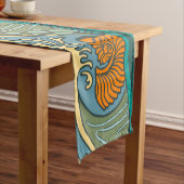 Blue Ocean Waves Nautilus Seashell Patroon Nouveau Korte Tafelloper (Voorbeeld)