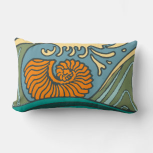 Blue Ocean Waves Nautilus Seashell Patroon Nouveau Kussen