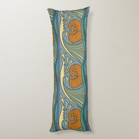 Blue Ocean Waves Nautilus Seashell Patroon Nouveau Lichaamskussen (Achterkant (Verticaal))