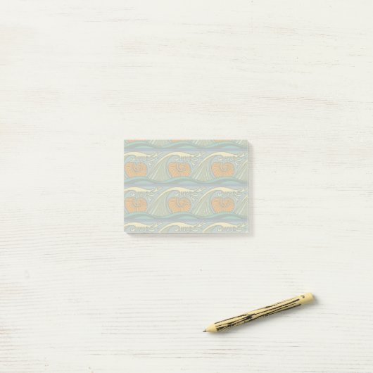 Blue Ocean Waves Nautilus Seashell Patroon Nouveau Post-it® Notes (Op bureau)
