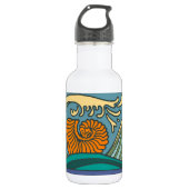 Blue Ocean Waves Nautilus Seashell Patroon Nouveau Waterfles (Voorkant)