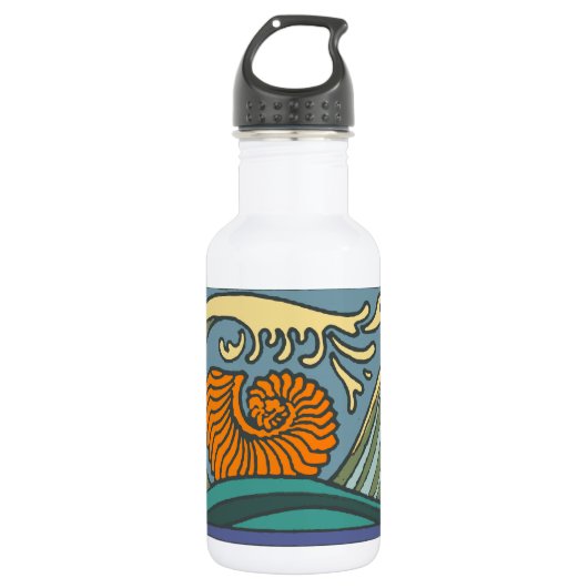 Blue Ocean Waves Nautilus Seashell Patroon Nouveau Waterfles (Voorkant)